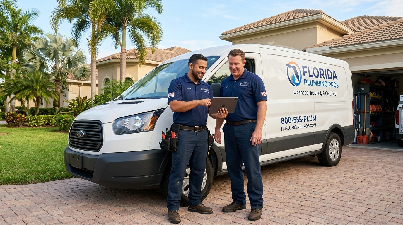 Lutz Plumbing Co licensed technicians with service vehicle in Lutz, FL